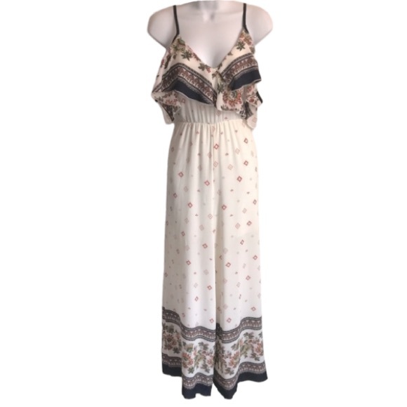 Miley & Molly Multi Mixed Print Aztec cold shoulder ruffle jumpsuit size S EUC - Picture 2 of 13